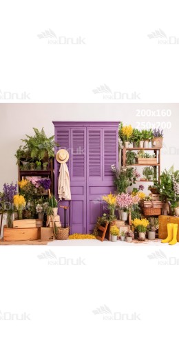 Tło fotograficzne „Fioletowa szafa ogrodnika w kwiaciarni” | E824